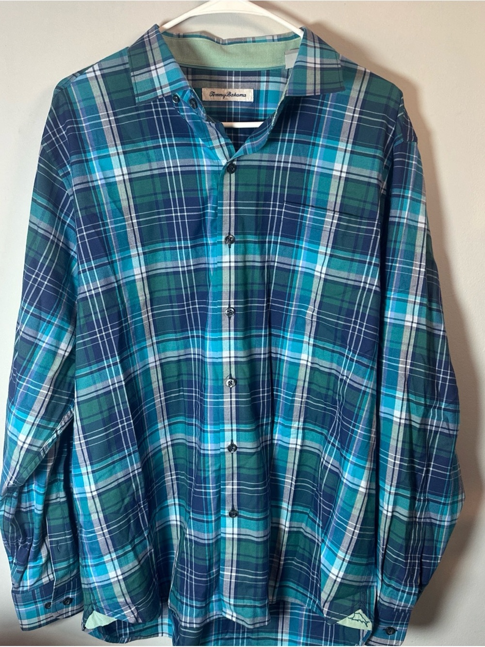 Tommy Bahama Blue and Green Plaid Button-Down Shirt
